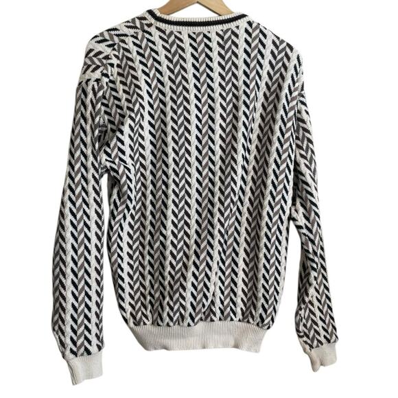 Shenandoah Sweater Mens Medium Cream Brown Black Geometric Knit Made in USA - Picture 3 of 8